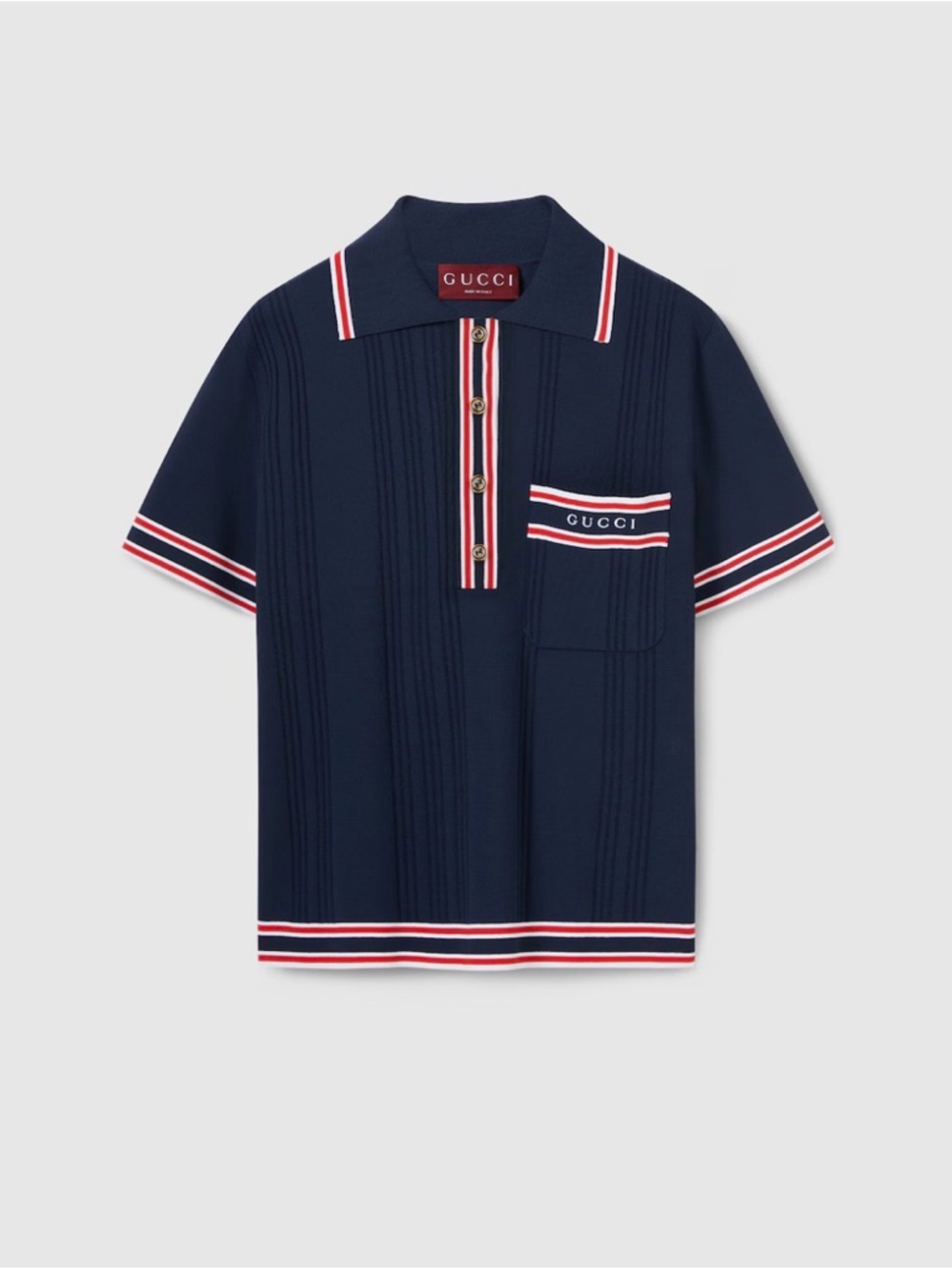 Gucci Lido Navy Stretch Viscose Polo Top Stripe G Buttons - S size